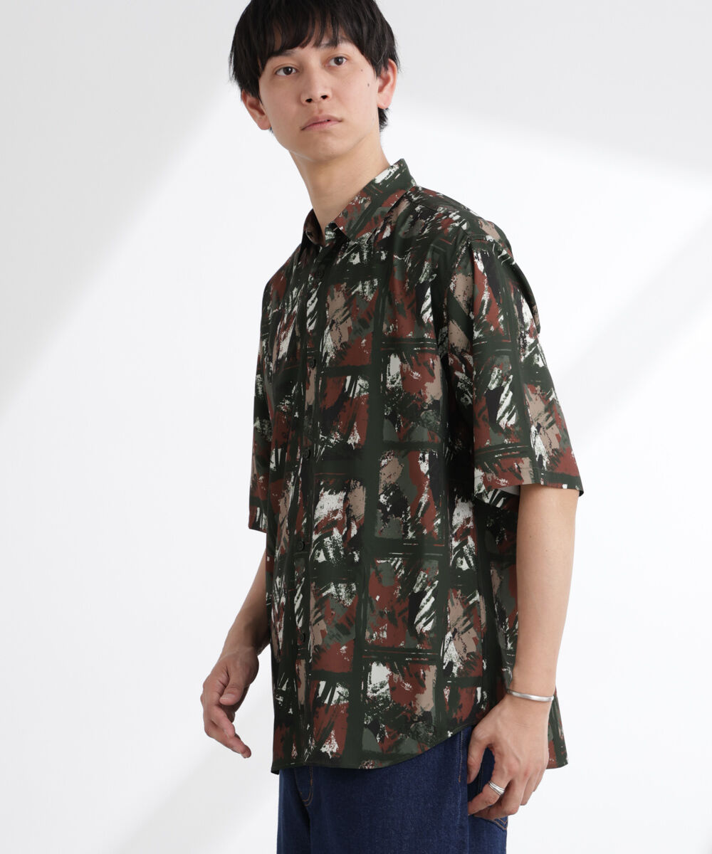 nano･universe「アート柄シャツ 半袖」|シャツ・ブラウス|D.グリーン1