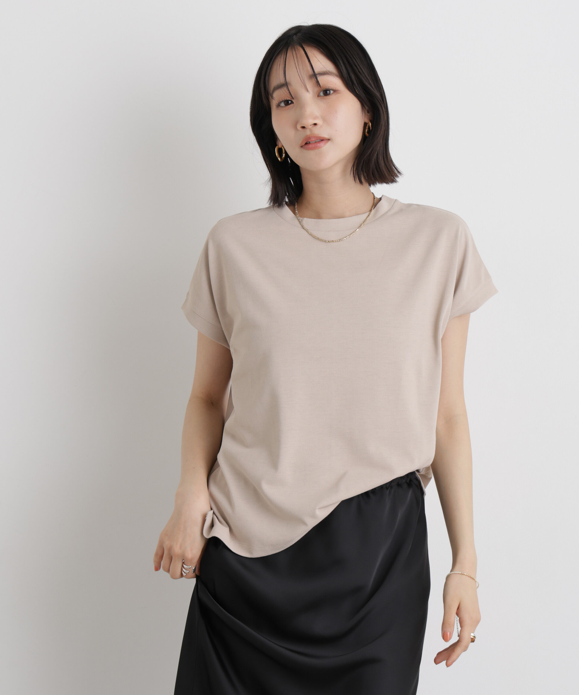 nano･universe「汗隠糸加工&多彩機能カットソー素材 ドルマンフレンチトップス」|Tシャツ・カットソー|