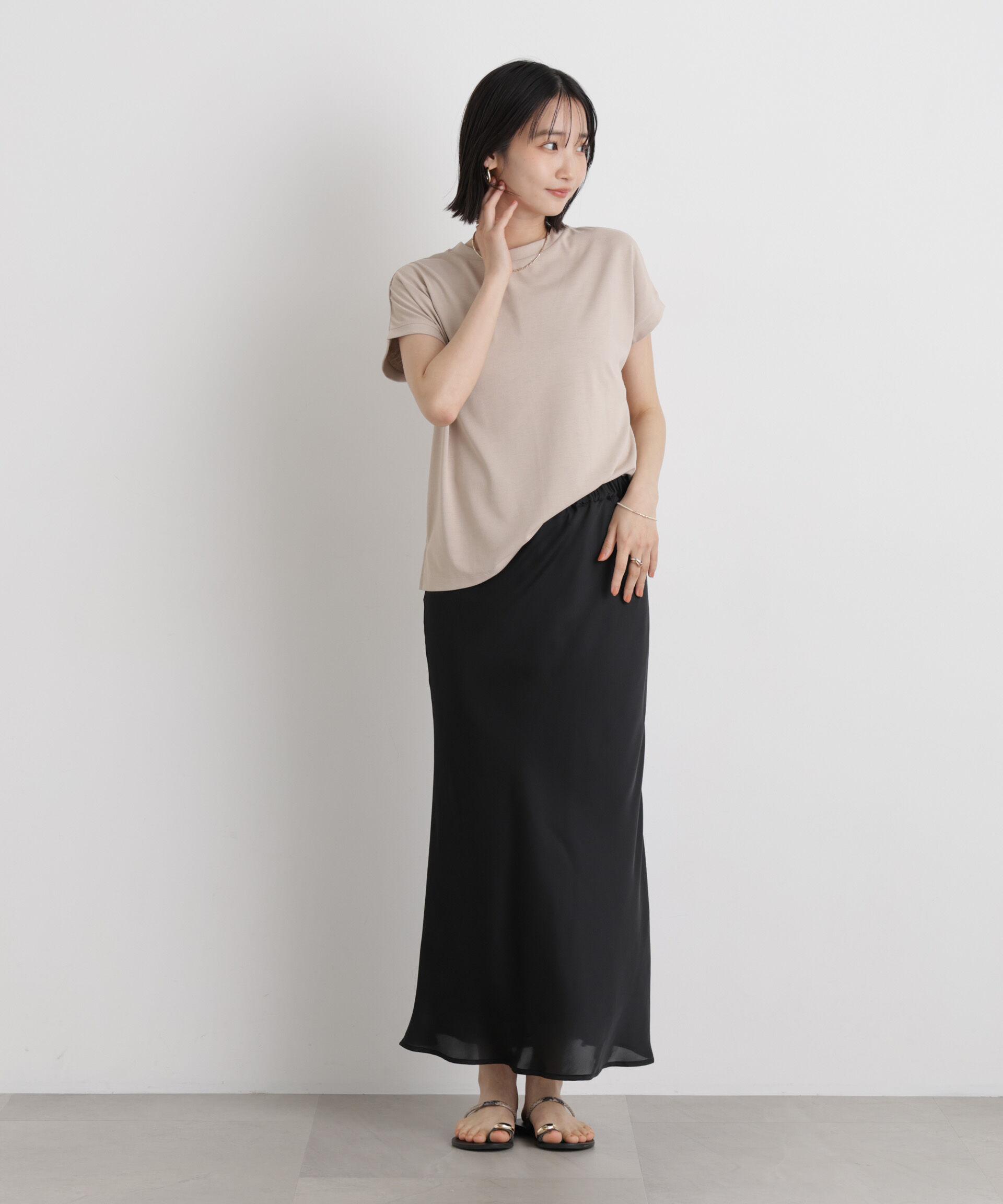 nano･universe「汗隠糸加工&多彩機能カットソー素材 ドルマンフレンチトップス」|Tシャツ・カットソー|