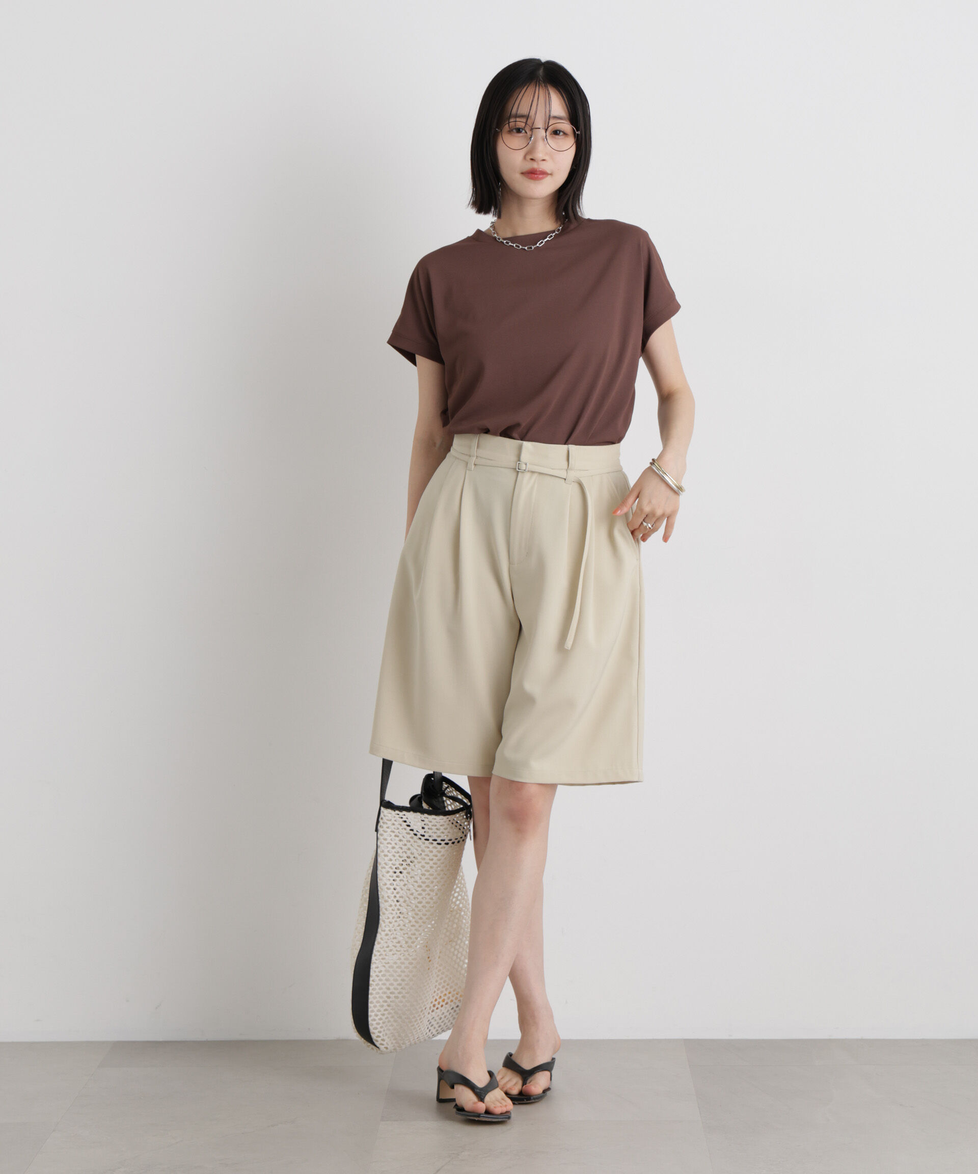 nano･universe「汗隠糸加工&多彩機能カットソー素材 ドルマンフレンチトップス」|Tシャツ・カットソー|