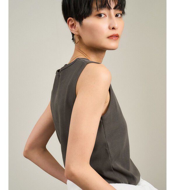 SALON adam et rope'「【WEB限定】プリマベールリブヘンリーネックノースリーブプルオーバー［UVケア・洗える］」|タンクトップ|