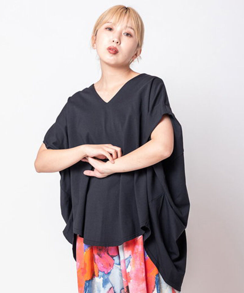  「Vネックサイドドレーププルオーバー」|Tシャツ・カットソー|BLACK