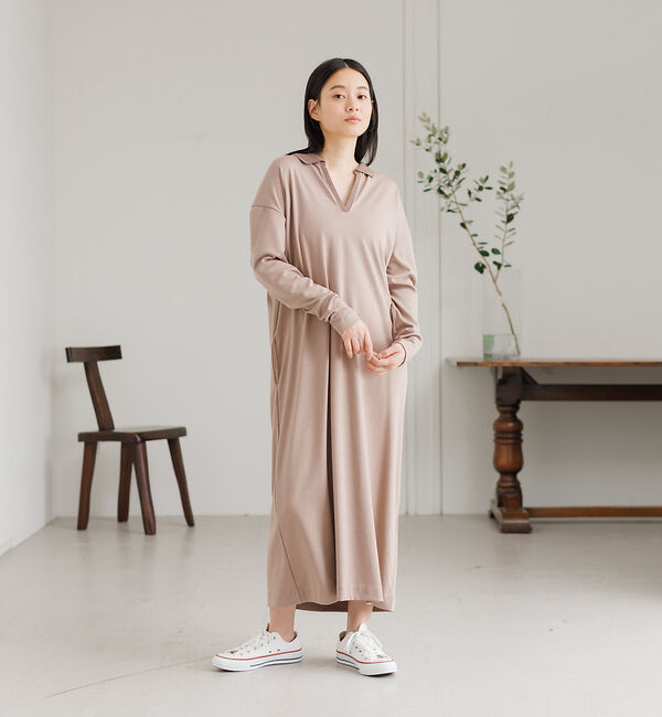 collex「ポロ衿コンビワンピース」|ワンピース|ダークベージュ