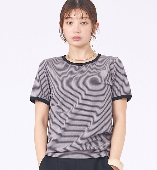 abahouse mavie「【リンガーT】ボーダーコンパクトTシャツ」|Tシャツ・カットソー|グレー