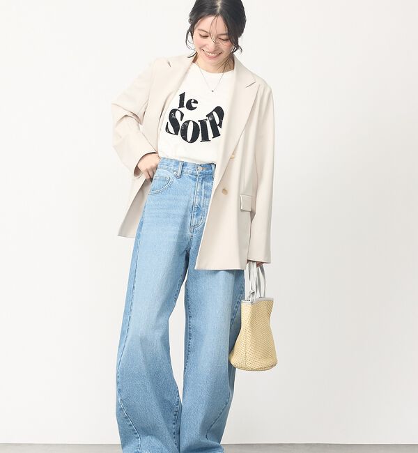 abahouse mavie「【コットン100％】甘編み天竺フロッキープリントTシャツ/半袖/夏服/ロゴT」|Tシャツ・カットソー|