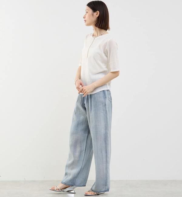Soffitto「コットンチュールヘンリーネック5分袖Tシャツ」|Tシャツ・カットソー|