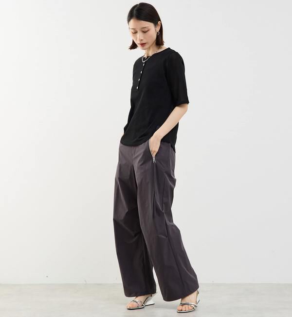 Soffitto「コットンチュールヘンリーネック5分袖Tシャツ」|Tシャツ・カットソー|