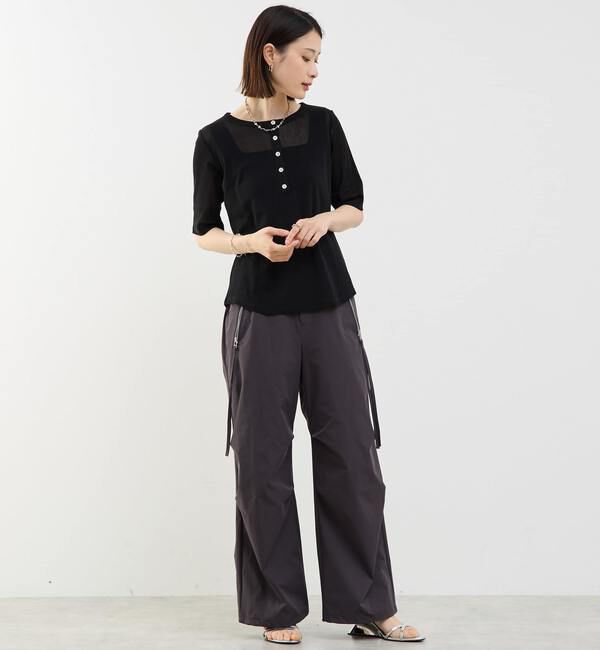 Soffitto「コットンチュールヘンリーネック5分袖Tシャツ」|Tシャツ・カットソー|