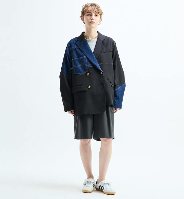 SOFFITTO「《別注》【AULA AILA/アウラ アイラ】CHECK DENIM COMBONATON JACKET」|テーラードジャケット|ブラック系その他