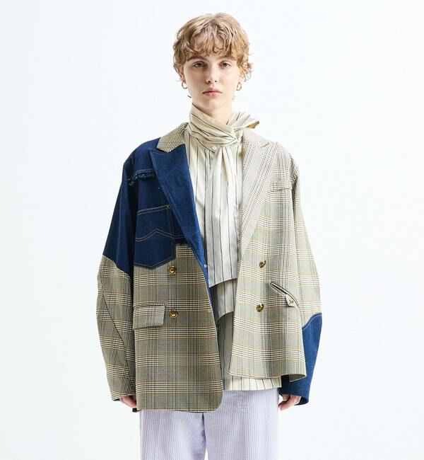 SOFFITTO「《別注》【AULA AILA/アウラ アイラ】CHECK DENIM COMBONATON JACKET」|テーラードジャケット|