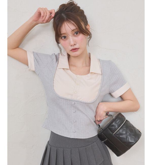  「2wayリボンレイヤードライクトップス」|Tシャツ・カットソー|