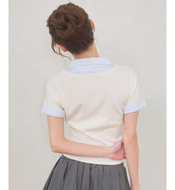  「2wayリボンレイヤードライクトップス」|Tシャツ・カットソー|