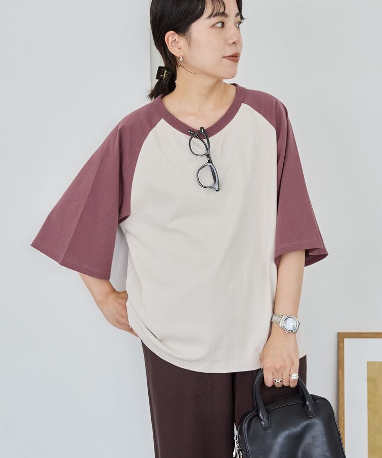 AMERICAN HOLIC「ラグラン配色7分袖プルオーバー」|Tシャツ・カットソー|Beige