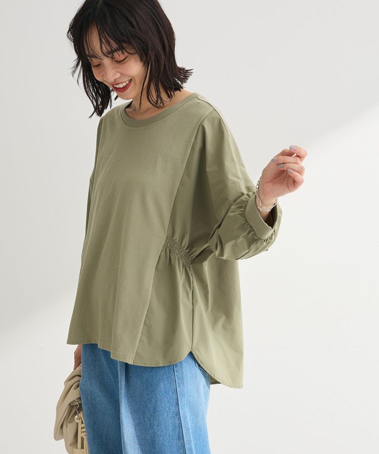 Green Parks「7分袖サイドシャーリングドッキングプルオーバー」|Tシャツ・カットソー|Khaki