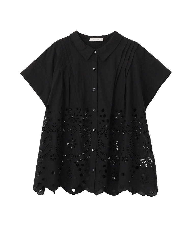 Green Parks「スカラップ刺しゅうブラウス」|シャツ・ブラウス|Black