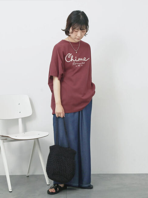 Samansa Mos2 blue「【接触冷感】ドルマンギャザー刺繍Tシャツ」|Tシャツ・カットソー|