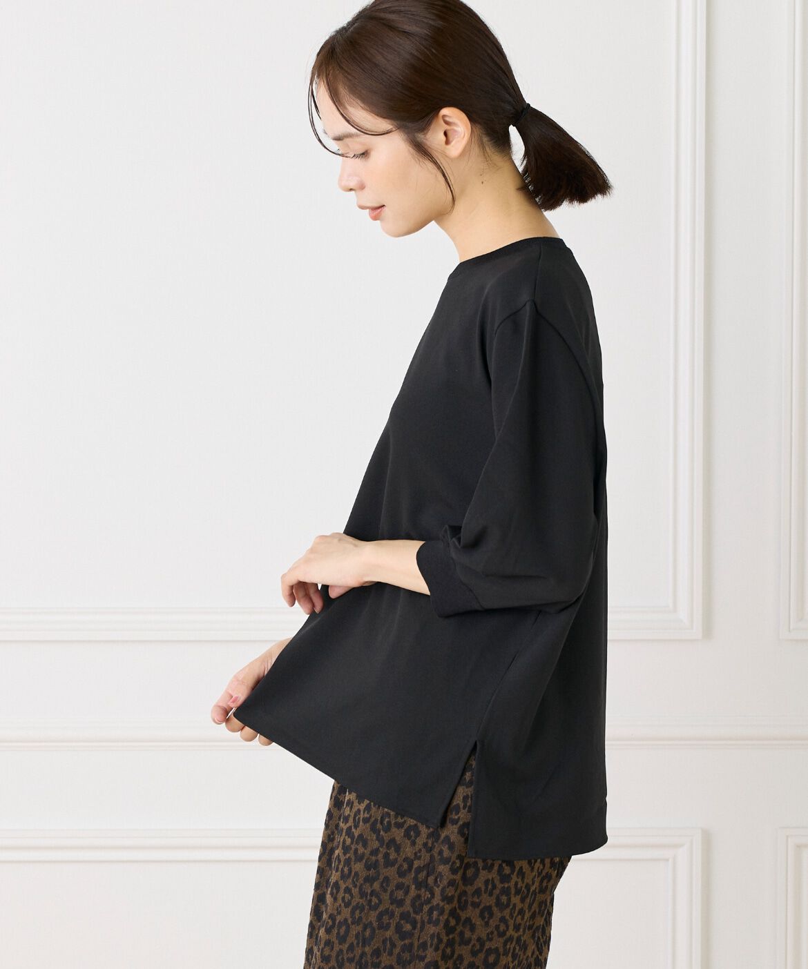 Le Souk「異素材リブ 七分袖プルオーバー」|Tシャツ・カットソー|