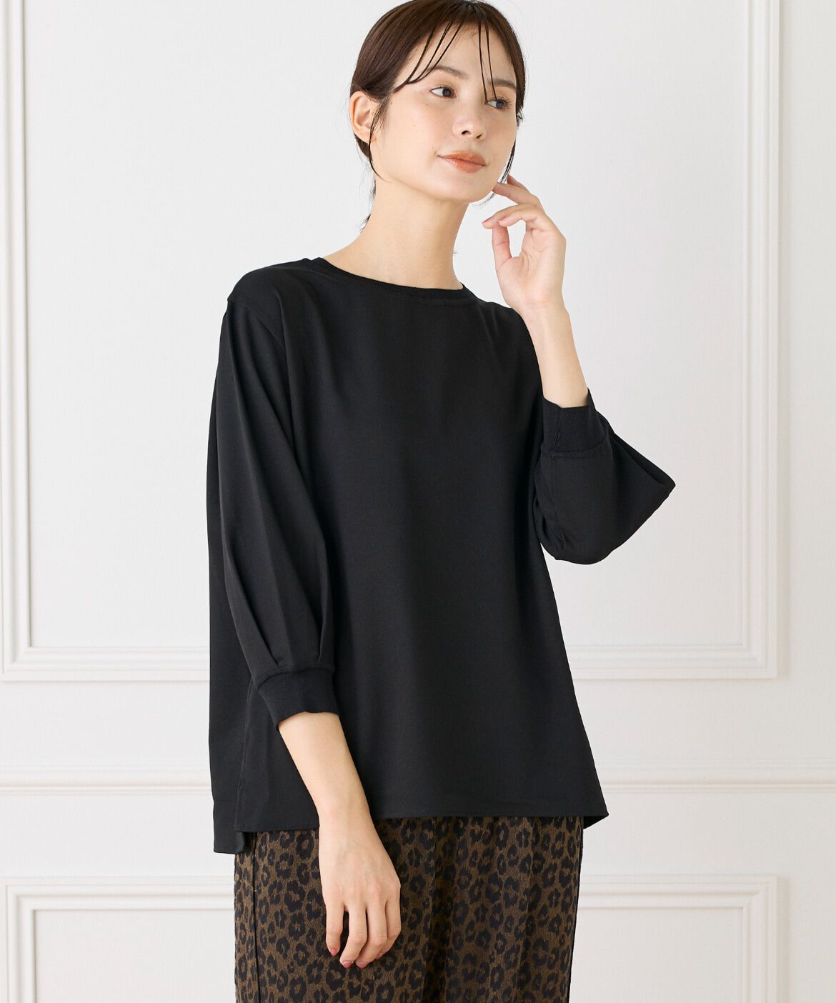 Le Souk「異素材リブ 七分袖プルオーバー」|Tシャツ・カットソー|