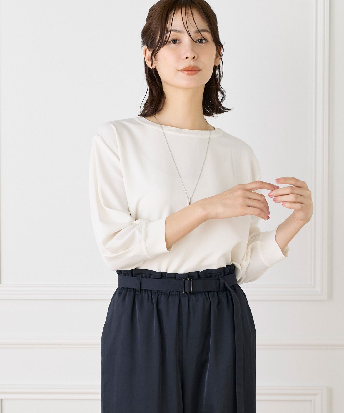 Le Souk「異素材リブ 七分袖プルオーバー」|Tシャツ・カットソー|オフホワイト1