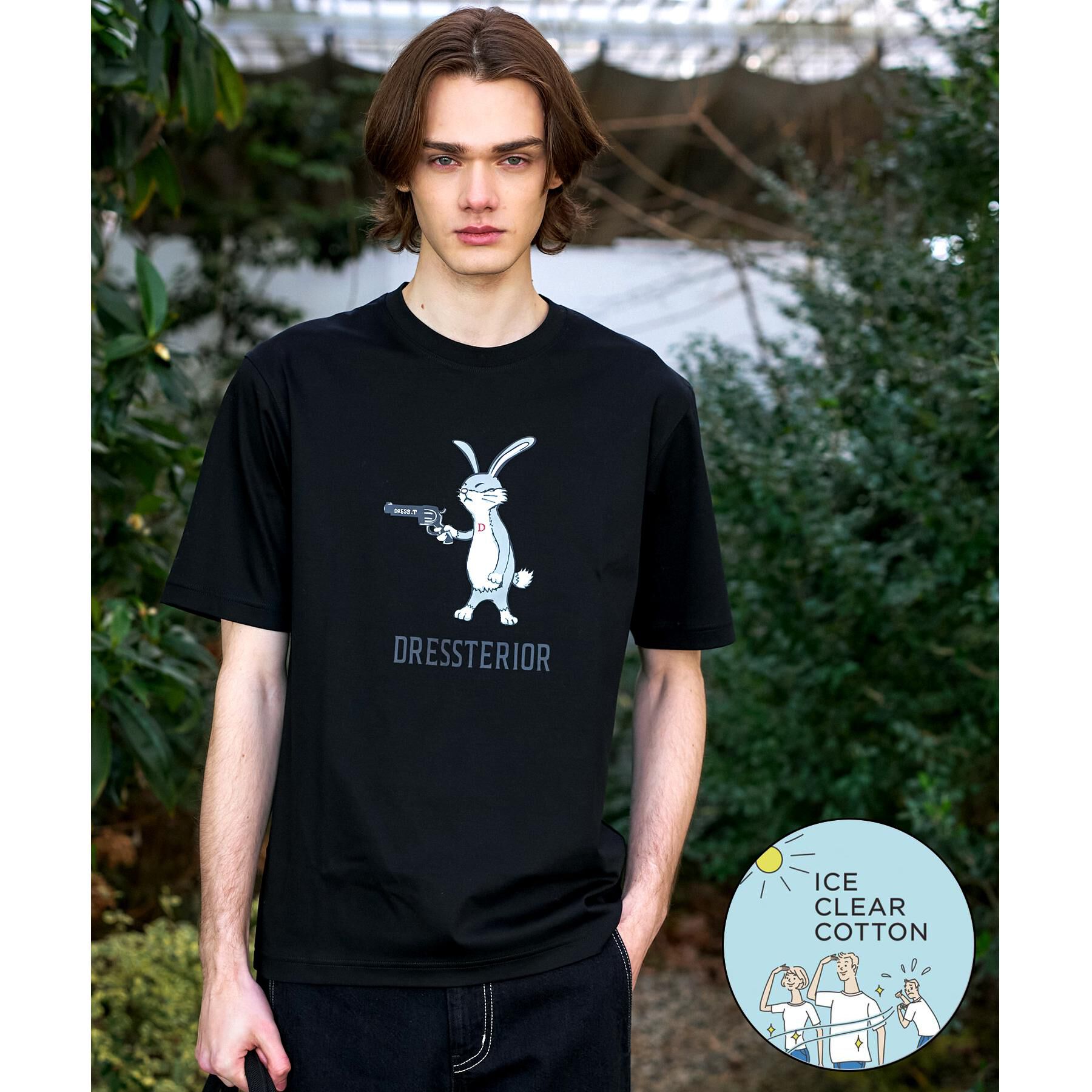 DRESSTERIOR「【接触冷感／抗菌防臭／消臭】ICE CLEAR COTTON ガンラビットTシャツ」|Tシャツ・カットソー|ブラック(019)