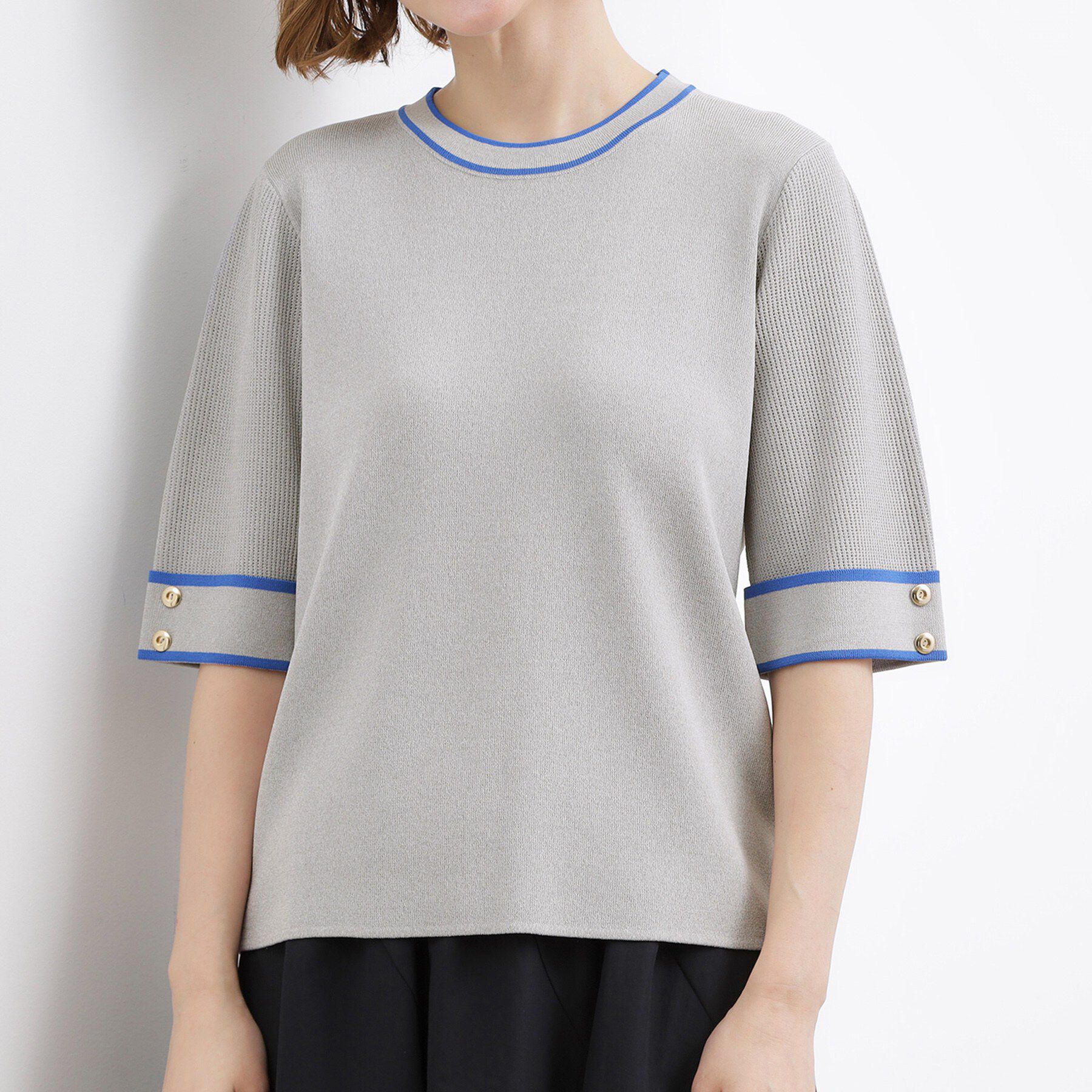 grove「【シリーズ累計36万枚/名品ニット】やわらかドライタッチ 袖メッシュ編みニット」|ニット・セーター|