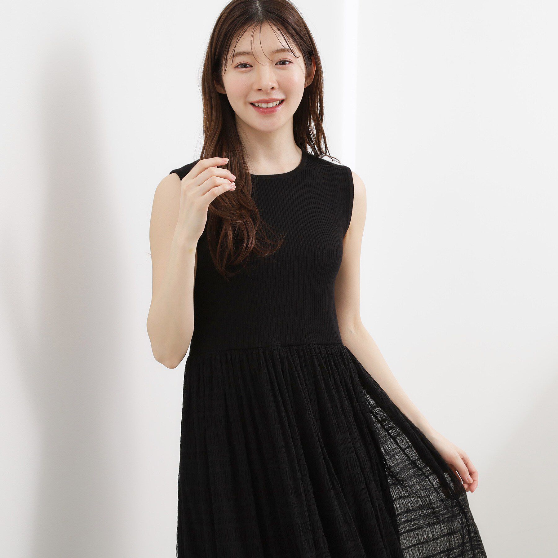 grove「【貴島明日香さん着用】リブニット&times;チュール ドッキングワンピース」|ワンピース|