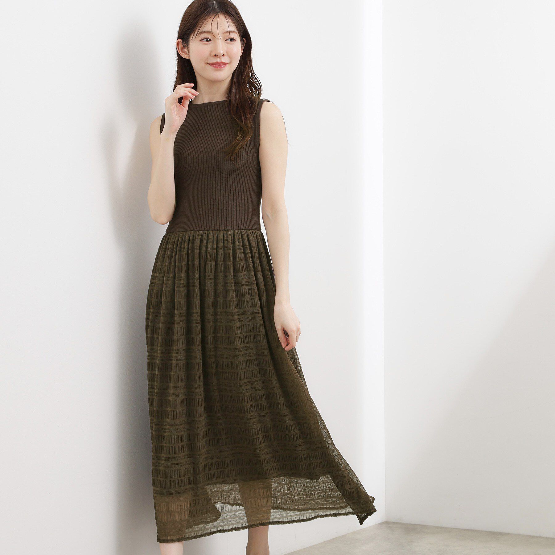 grove「【貴島明日香さん着用】リブニット&times;チュール ドッキングワンピース」|ワンピース|