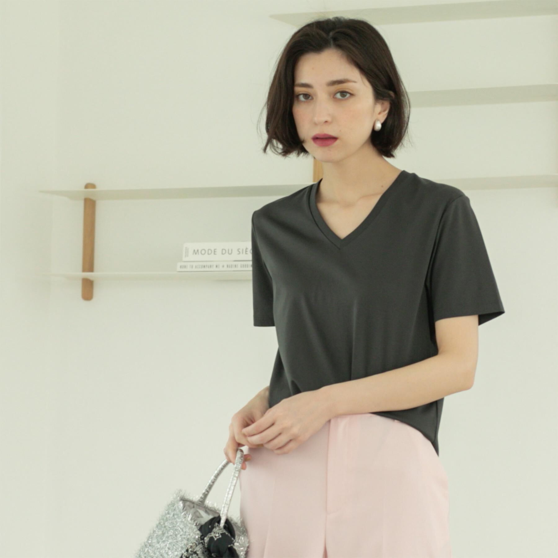 OPAQUE.CLIP「《5色展開／SS-LLサイズ》VネックベーシックTシャツ【接触冷感／洗濯機洗い可】」|Tシャツ・カットソー|