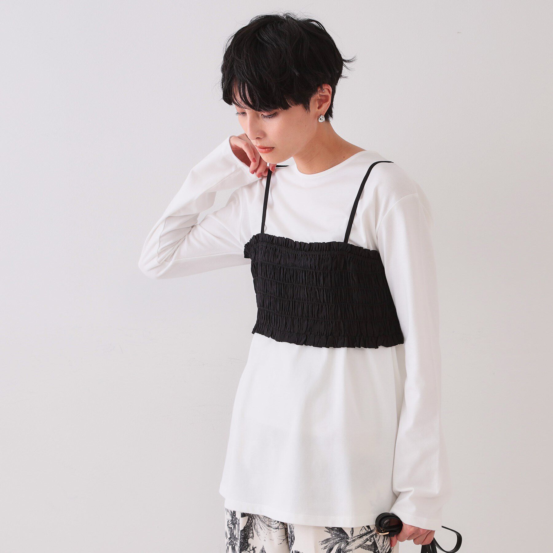 OPAQUE.CLIP「《ツインセット》シャーリングビスチェ&times;ロングTシャツ【洗濯機洗い可】」|その他|