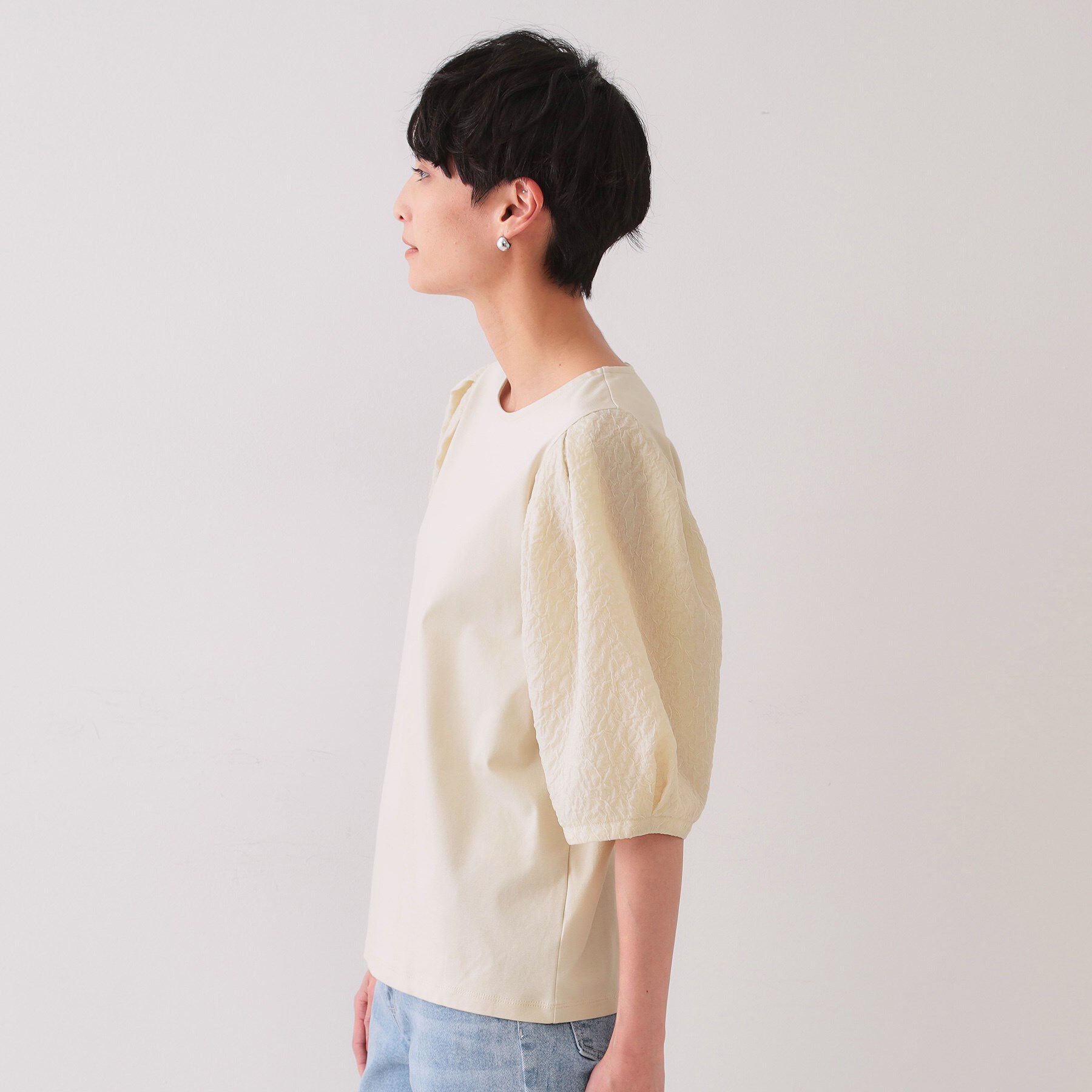 OPAQUE.CLIP「ふくれドッキングスリーブトップス【洗濯機洗い可】」|Tシャツ・カットソー|