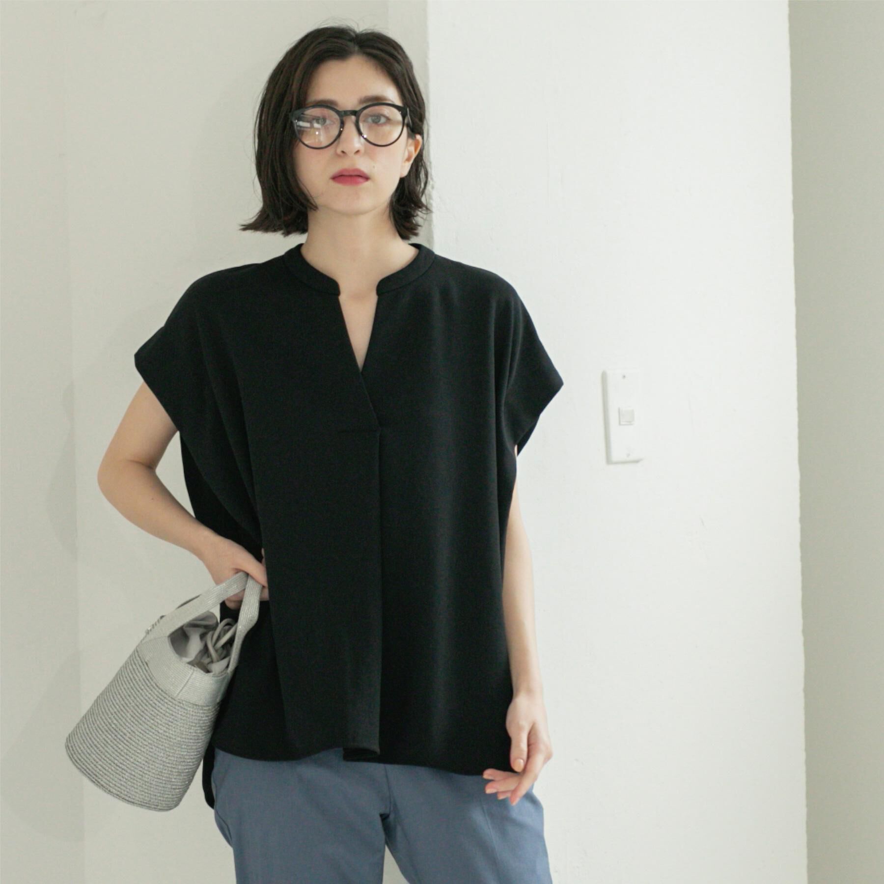 OPAQUE.CLIP「スキッパーフレンチスリーブトップス【UV／吸水速乾／洗濯機洗い可】」|Tシャツ・カットソー|