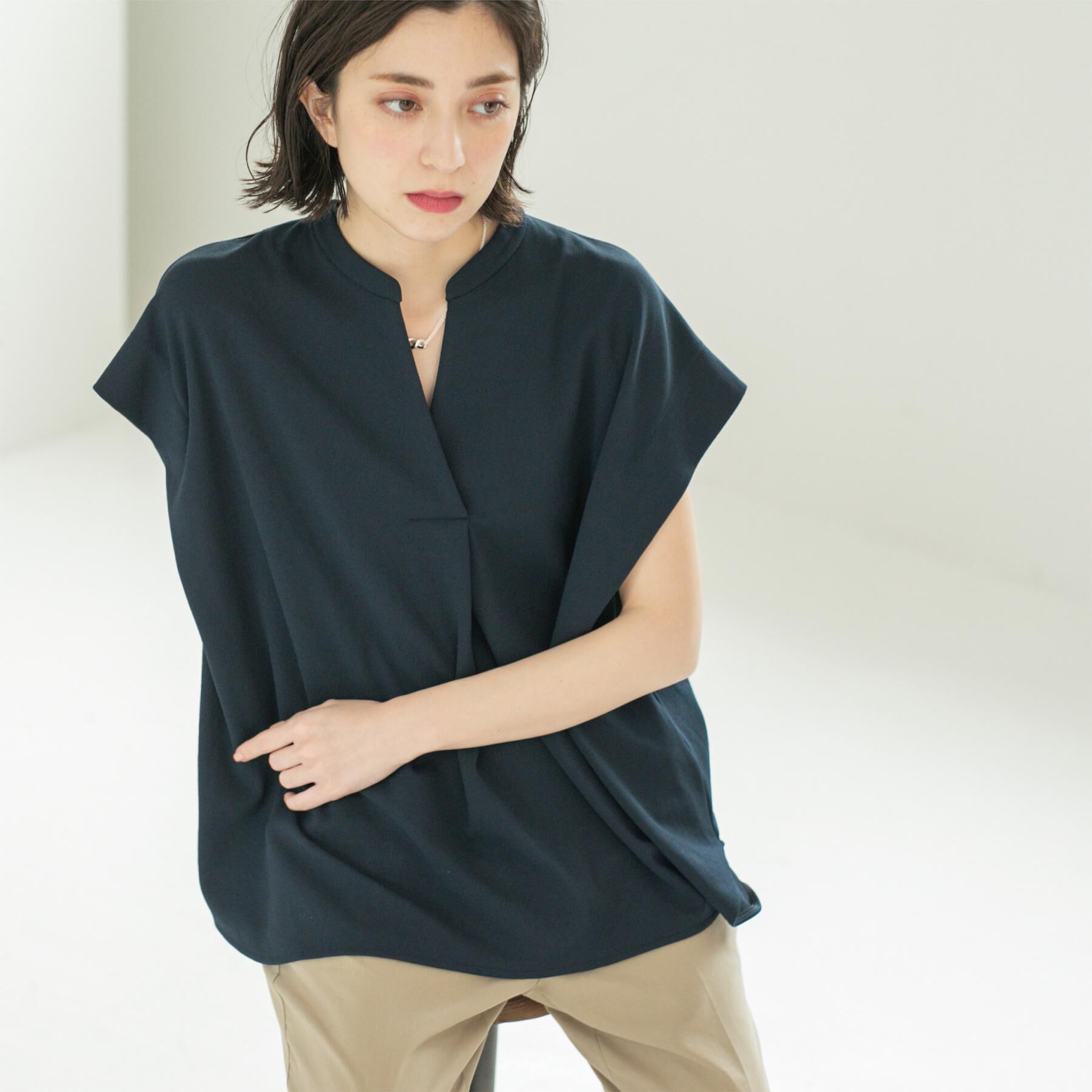 OPAQUE.CLIP「スキッパーフレンチスリーブトップス【UV／吸水速乾／洗濯機洗い可】」|Tシャツ・カットソー|