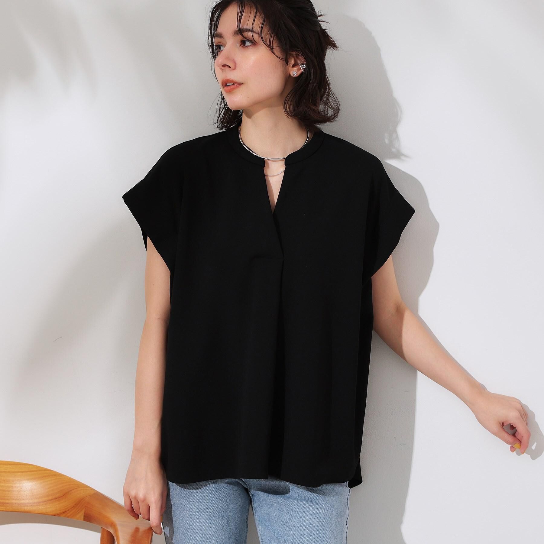 OPAQUE.CLIP「スキッパーフレンチスリーブトップス【UV／吸水速乾／洗濯機洗い可】」|Tシャツ・カットソー|