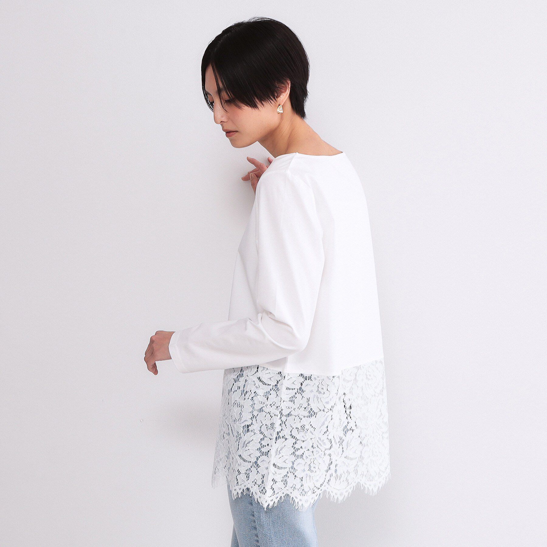 OPAQUE.CLIP「裾レースカットソー【洗濯機OK】」|Tシャツ・カットソー|