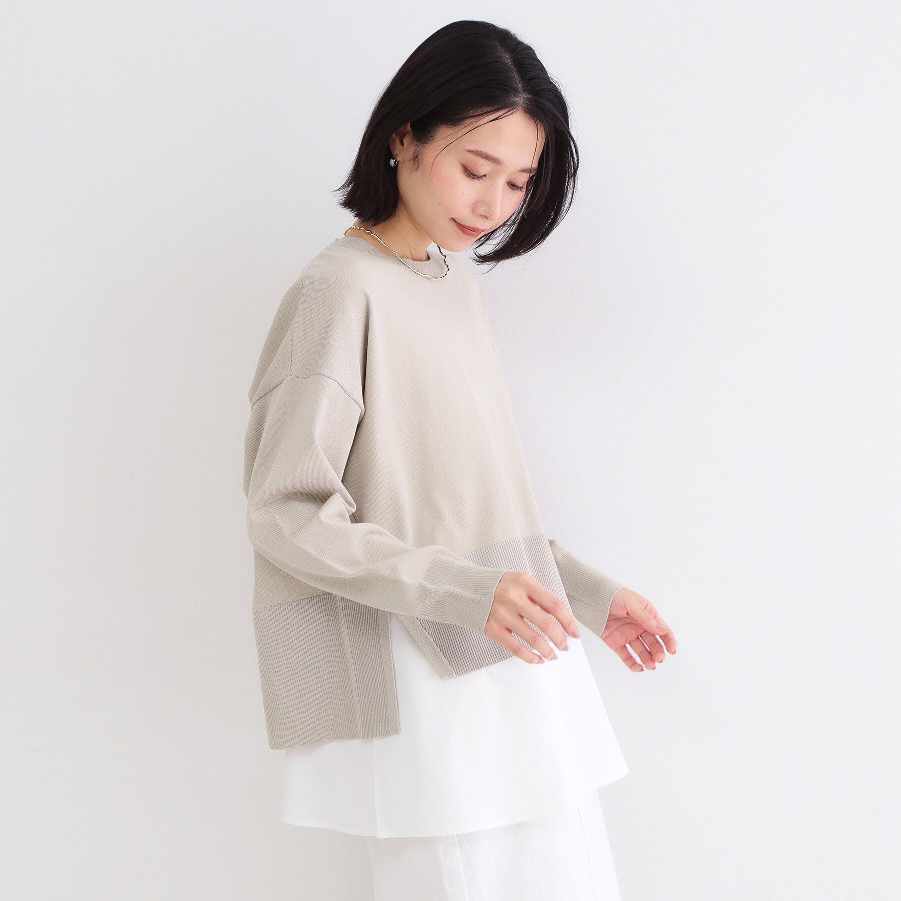 OPAQUE.CLIP「《ツインセット》ワイドニット&times;裾フレアタンクトップ【洗濯機OK】」|ニット・セーター|グレージュ(050)