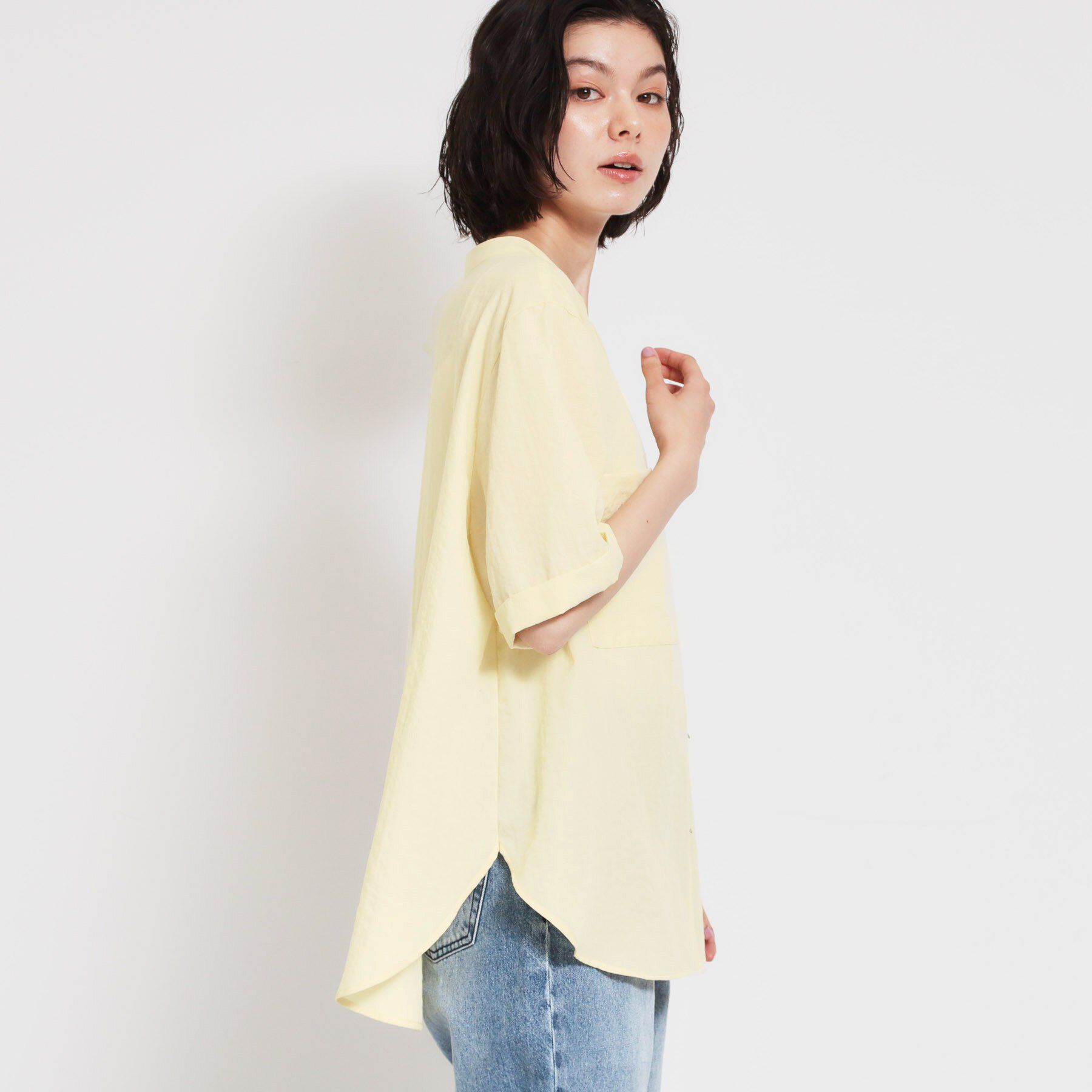 THE SHOP TK「【M-XL/二の腕カバー】ダブルポケット金ボタン 5分袖シャツ」|シャツ・ブラウス|