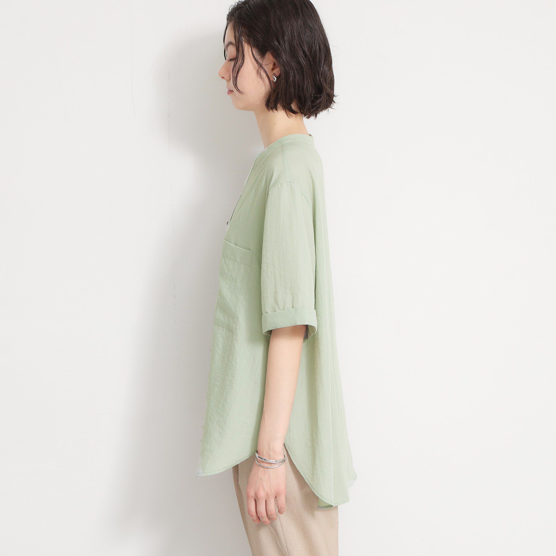 THE SHOP TK「【M-XL/二の腕カバー】ダブルポケット金ボタン 5分袖シャツ」|シャツ・ブラウス|