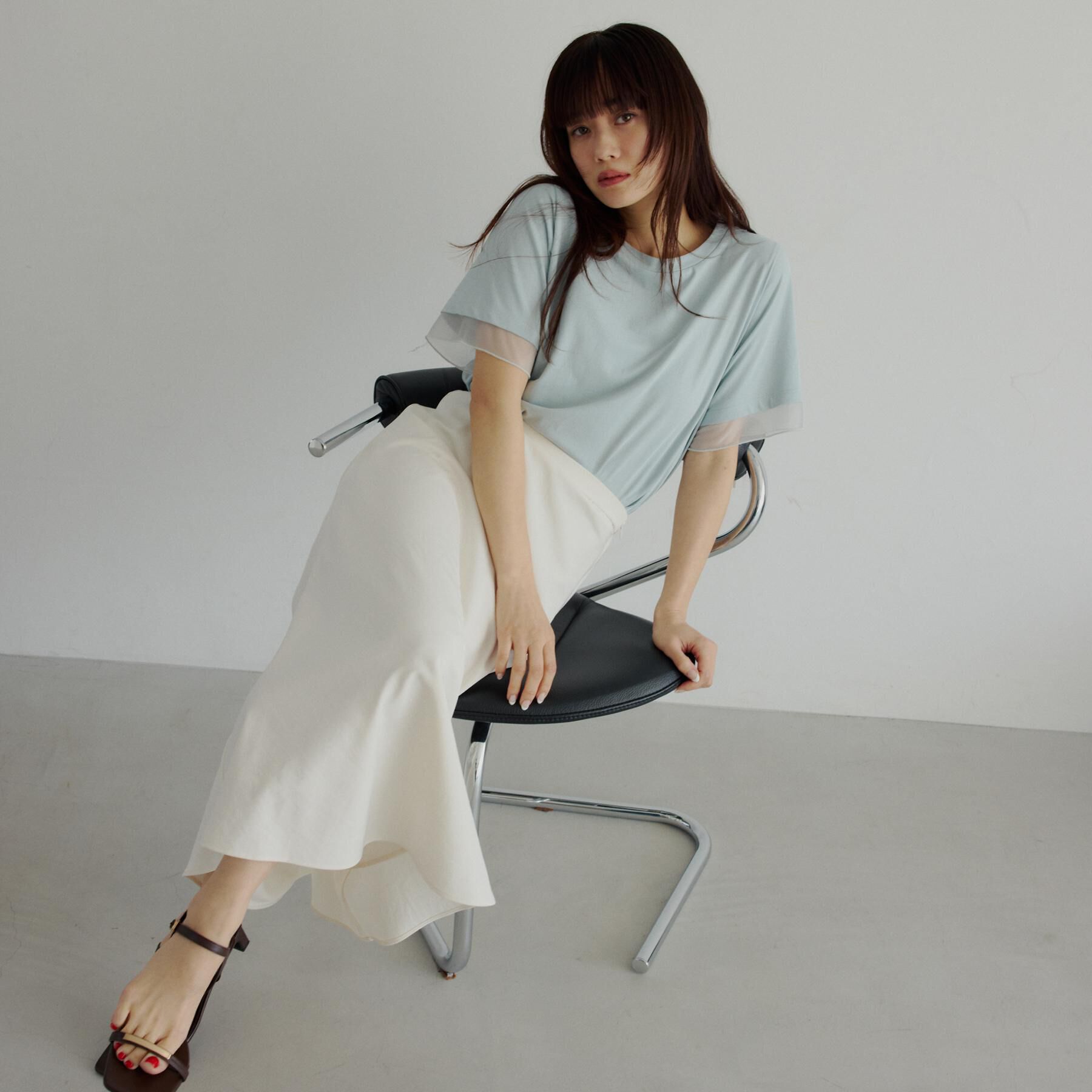 THE SHOP TK「【M-XL/ひんやり／吸水速乾／UV】上品な透け感 袖口シアーTシャツ」|Tシャツ・カットソー|