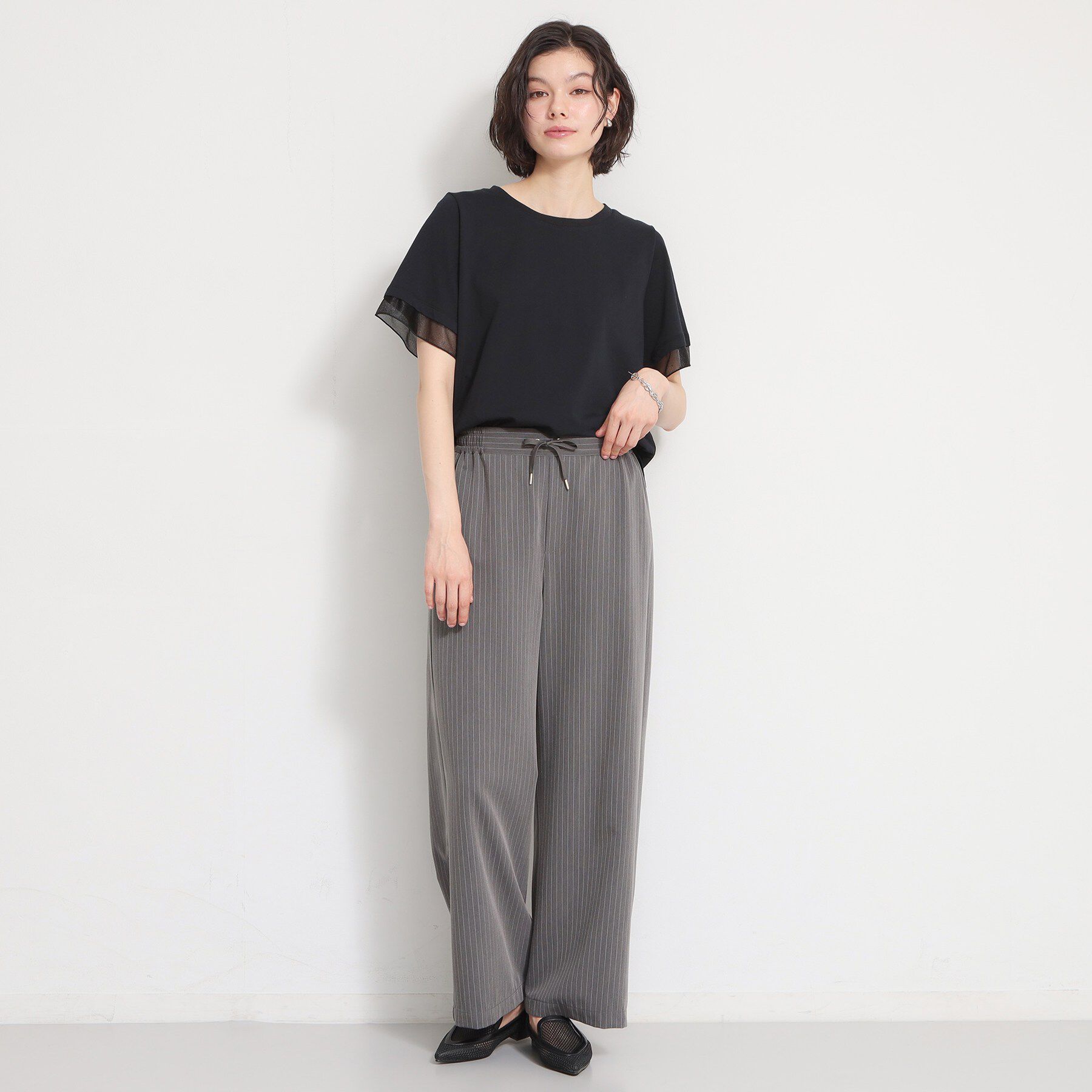 THE SHOP TK「【M-XL/ひんやり／吸水速乾／UV】上品な透け感 袖口シアーTシャツ」|Tシャツ・カットソー|
