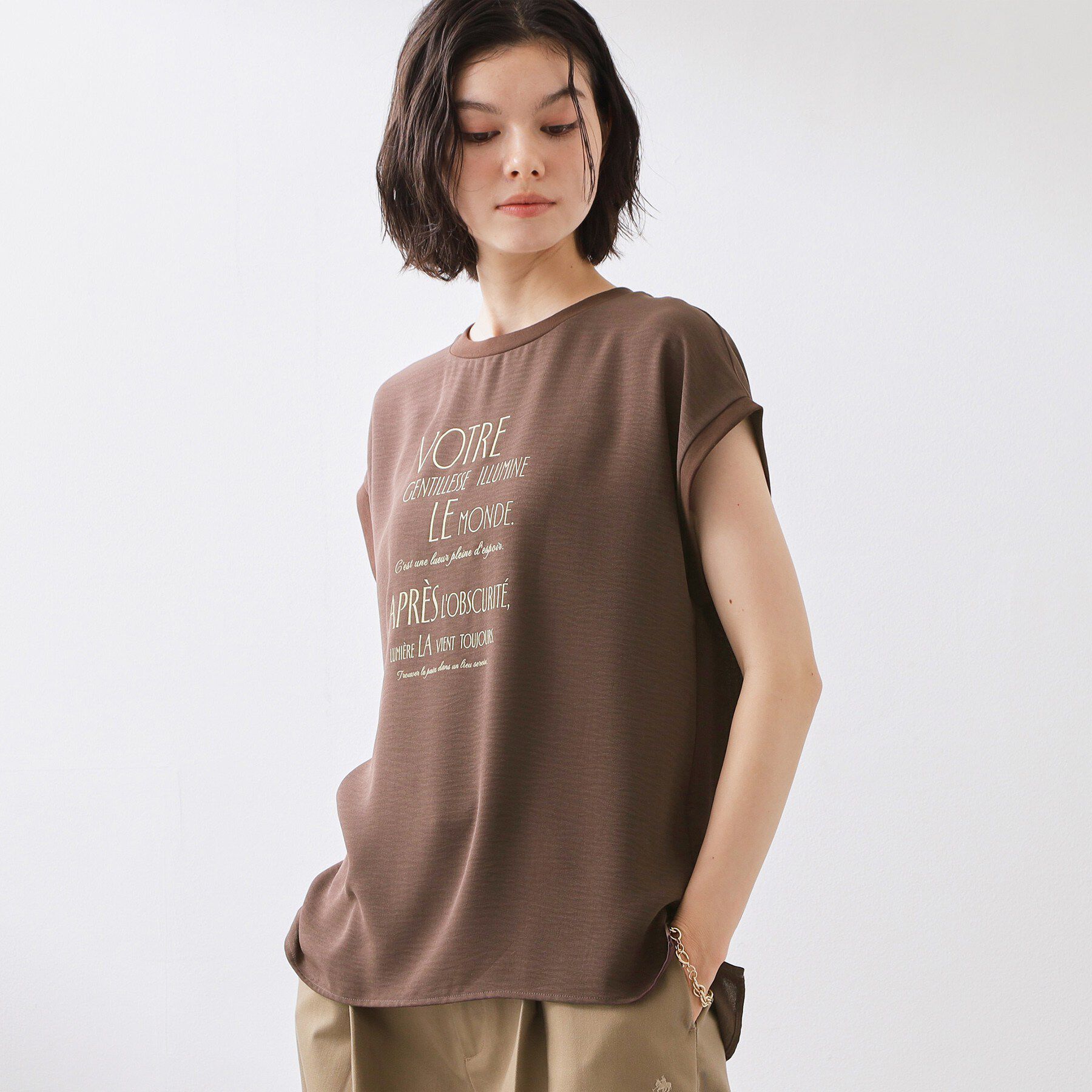 THE SHOP TK「【ひんやり/防しわ/UV/吸水速乾】さらりと軽やかに着られる プリントTシャツ」|Tシャツ・カットソー|