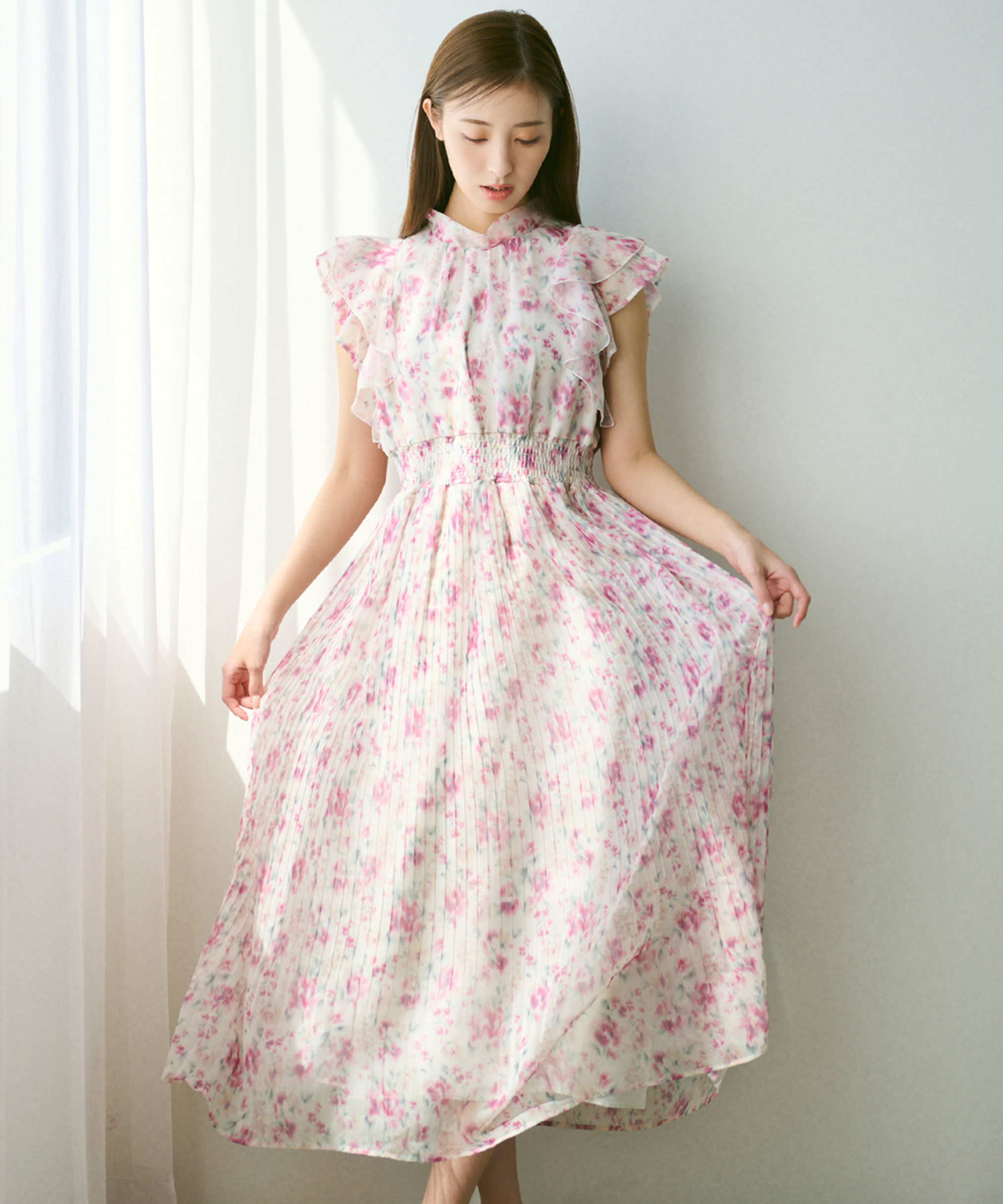  「ぼかしフラワープリントワンピース」|ワンピース|レッド1