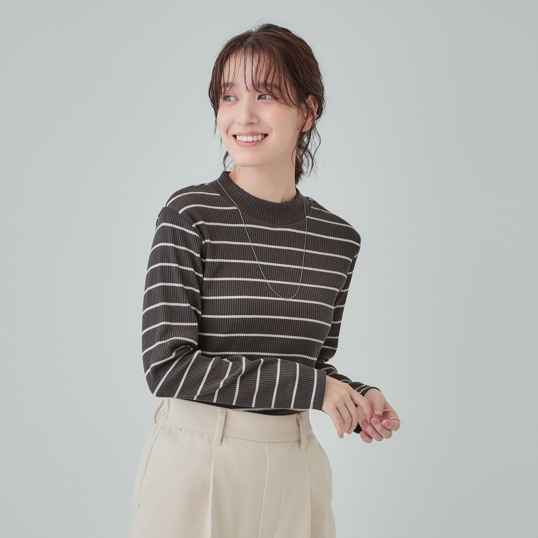 SHOO･LA･RUE「【S-LL】テレコリブハイネックトップス」|Tシャツ・カットソー|