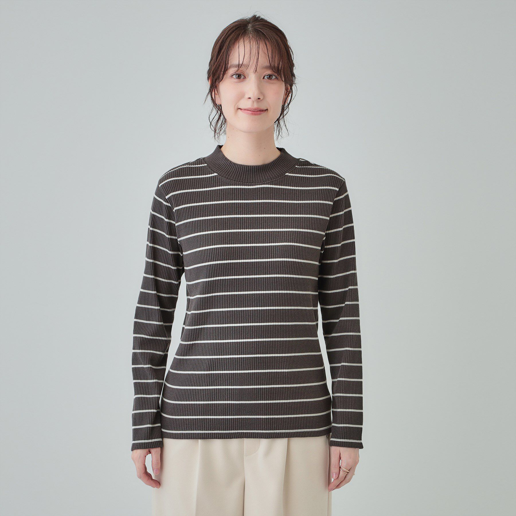 SHOO･LA･RUE「【S-LL】テレコリブハイネックトップス」|Tシャツ・カットソー|