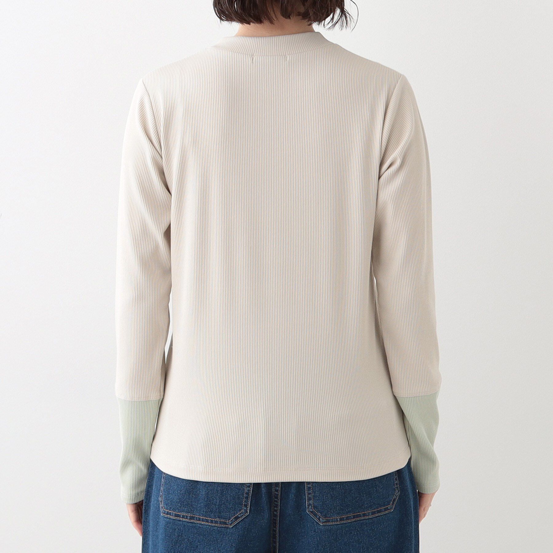 SHOO･LA･RUE「【S-LL】テレコ袖配色切り替えトップス」|Tシャツ・カットソー|