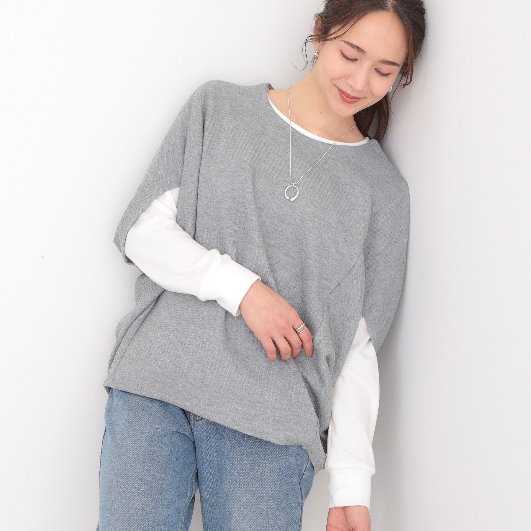 SHOO･LA･RUE「【2点セット/体型カバー】ロングシーズン楽しめる モモンガトップス＆ロンT」|その他|ライトグレー(011