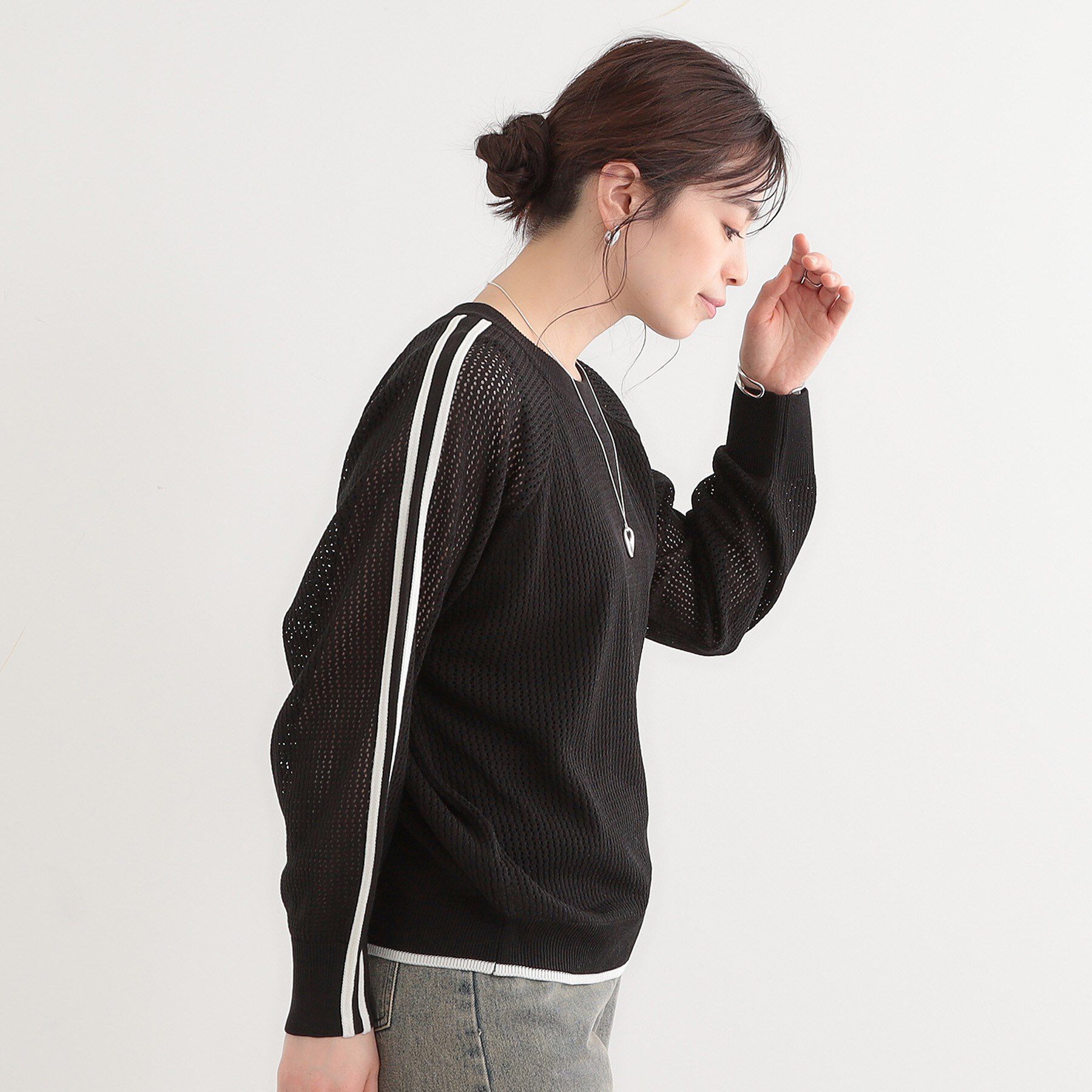 SHOO･LA･RUE「麻タッチメッシュラインニット」|ニット・セーター|