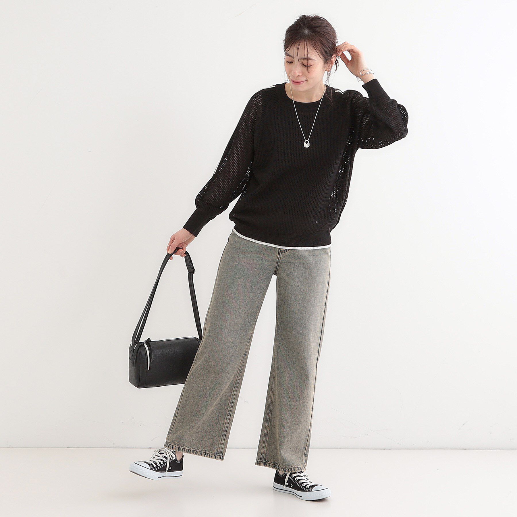 SHOO･LA･RUE「麻タッチメッシュラインニット」|ニット・セーター|