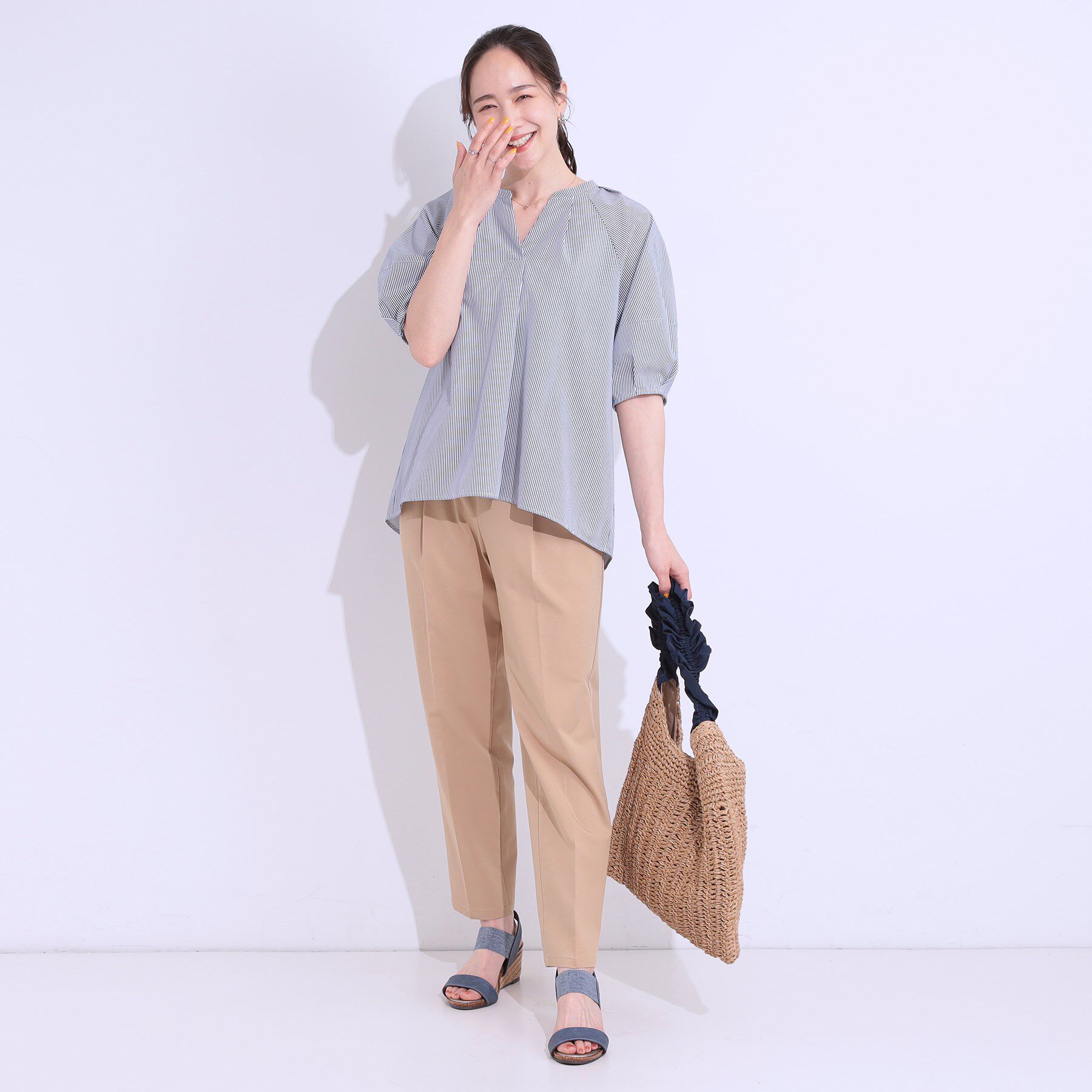 SHOO･LA･RUE「【洗える/S-LL】洗濯後しわになりにくい 5分袖スキッパーブラウス」|シャツ・ブラウス|