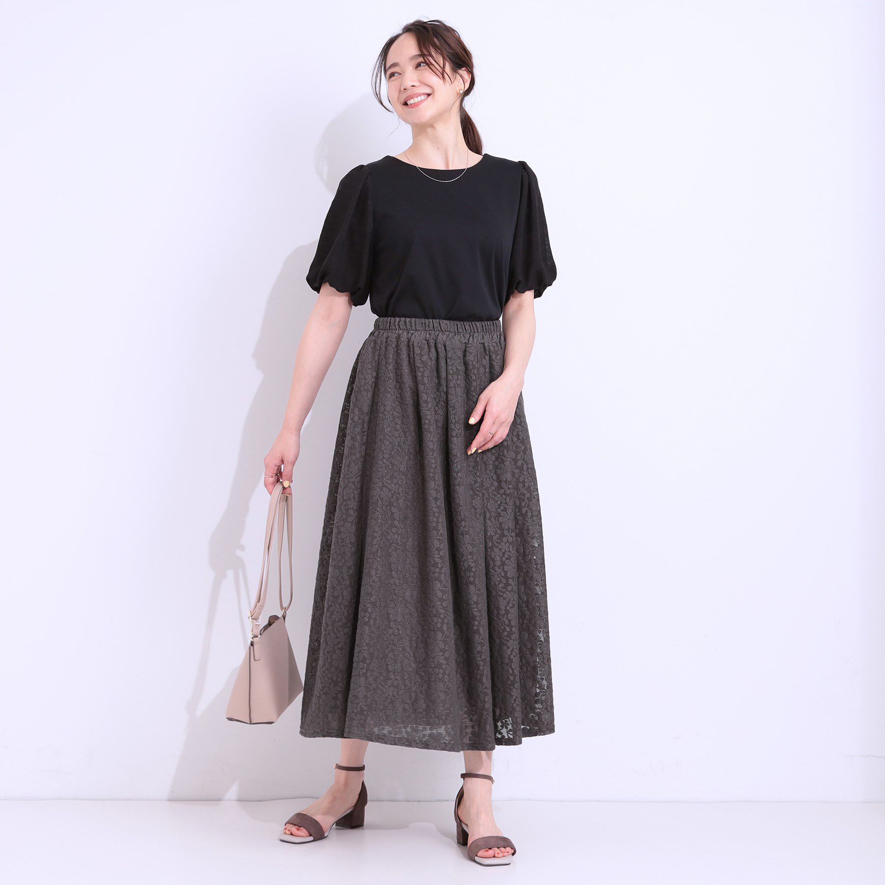 SHOO･LA･RUE「【S-LL】メッシュレースが魅力的なフレアスカート」|スカート|
