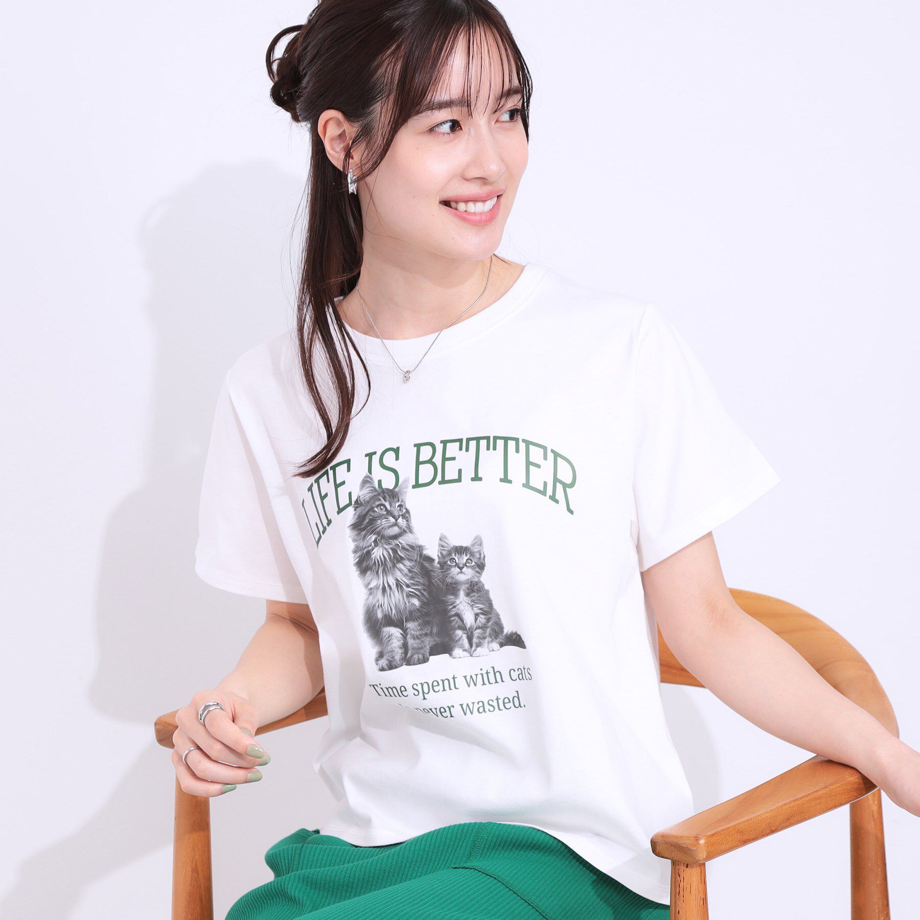 SHOO･LA･RUE「【洗える/S-LL】選べる3柄 ベーシックプリントTシャツ」|Tシャツ・カットソー|ホワイト(101)